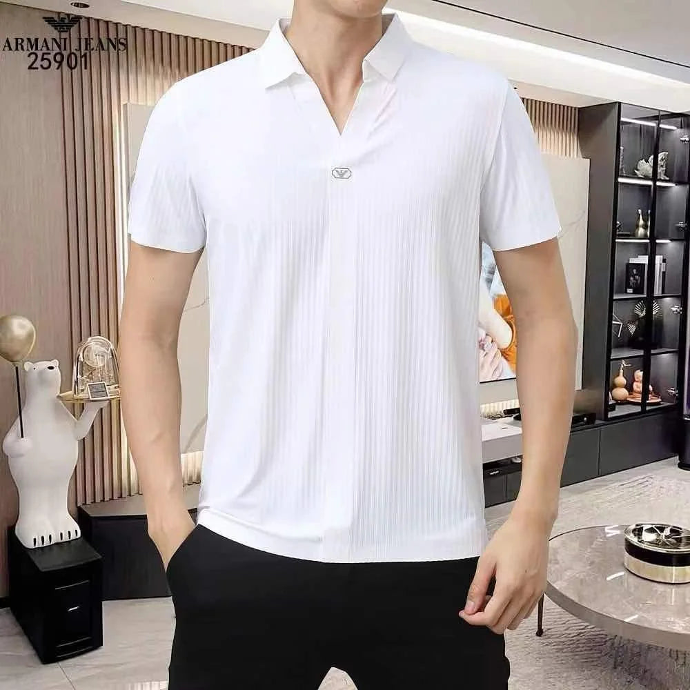 EMP*RIO AR*ANI || White/Blue Ribbed Polo Shirt for Men