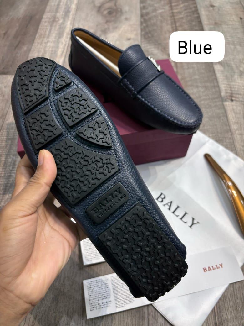 BALLY || Blue Leather Loafers with Signature “B” Logo- FASHION MYST
