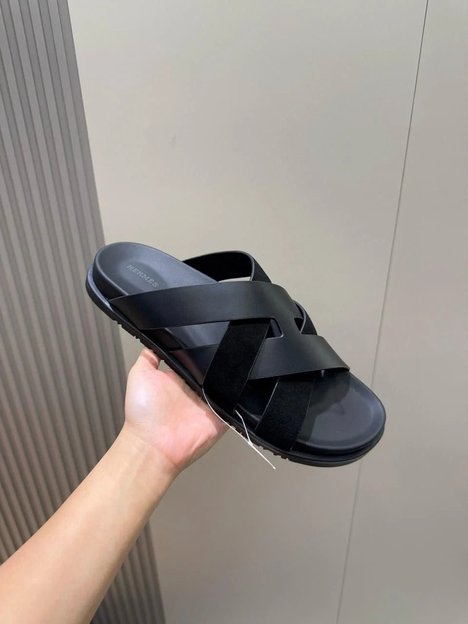 HERMES || Black Cross-Strap Leather Sandals- FASHION MYST
