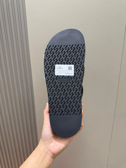 HERMES || Black Cross-Strap Leather Sandals- FASHION MYST