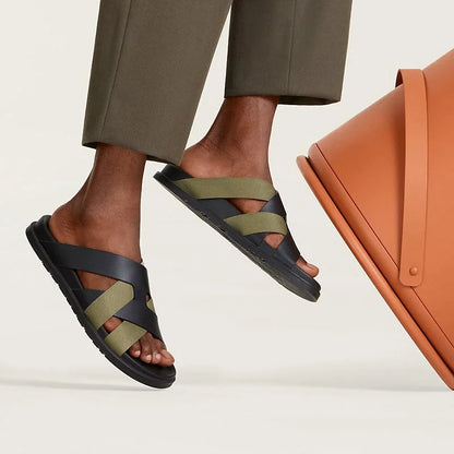 HERMES || Black and Olive Green Cross-Strap Sandals – FASHION MYST