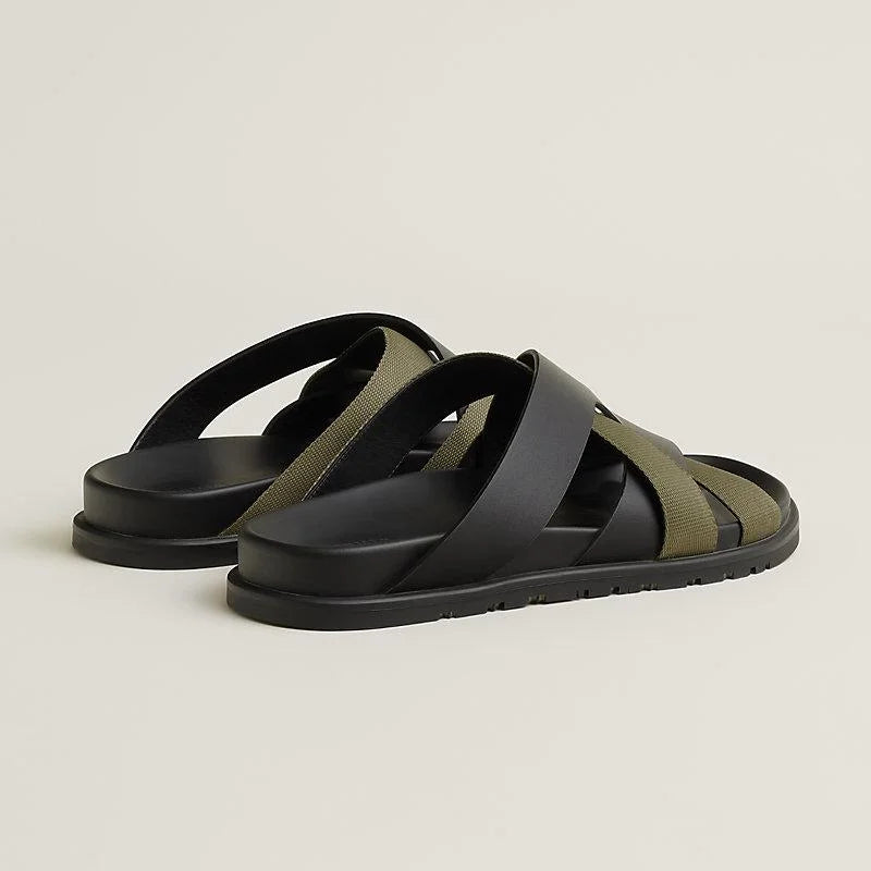 HERMES || Black and Olive Green Cross-Strap Sandals- FASHION MYST