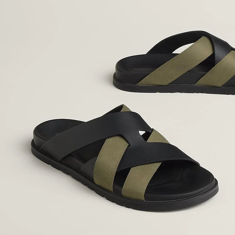 HERMES || Black and Olive Green Cross-Strap Sandals – FASHION MYST