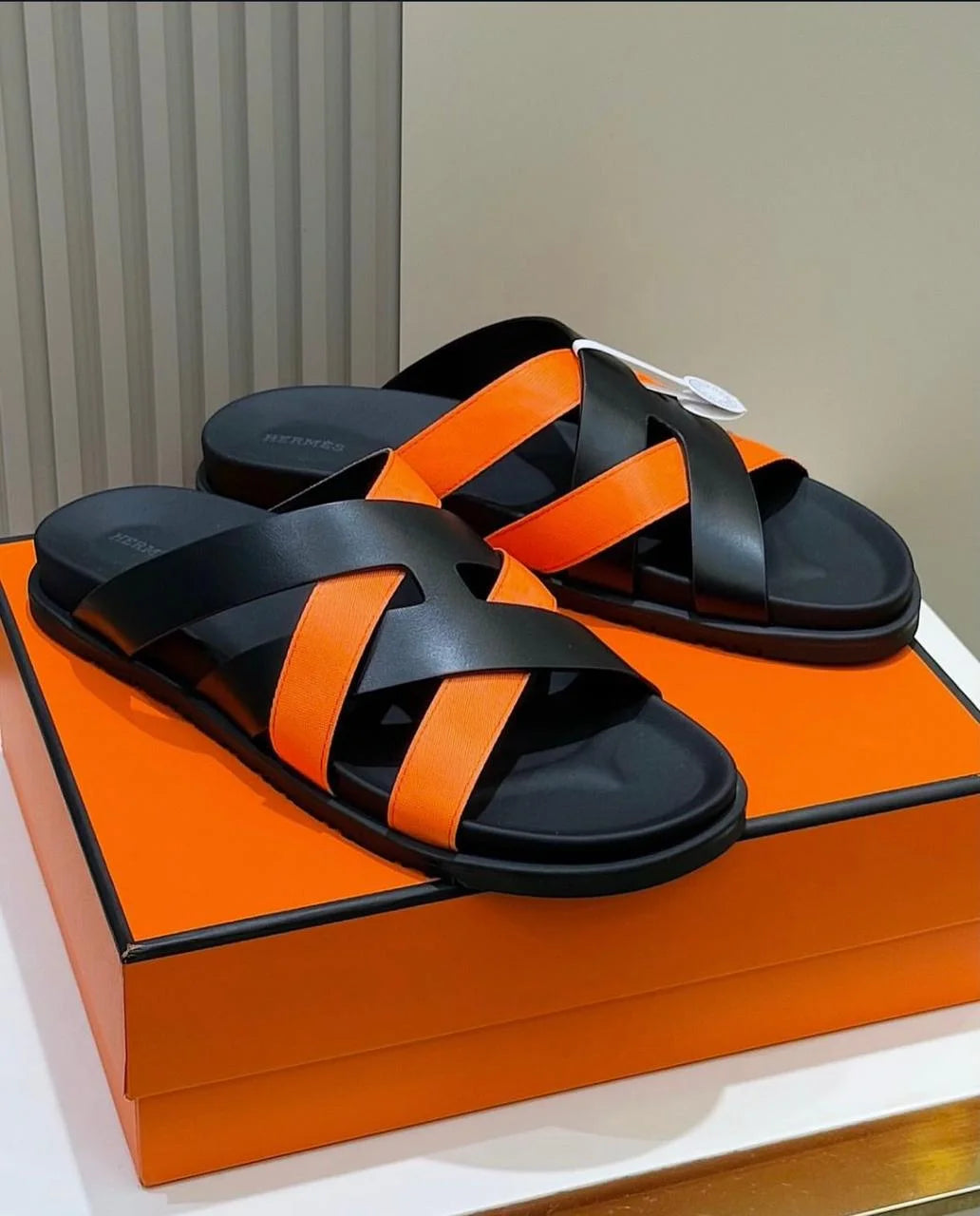 HERMES || Black and Orange Cross-Strap Sandals- FASHION MYST