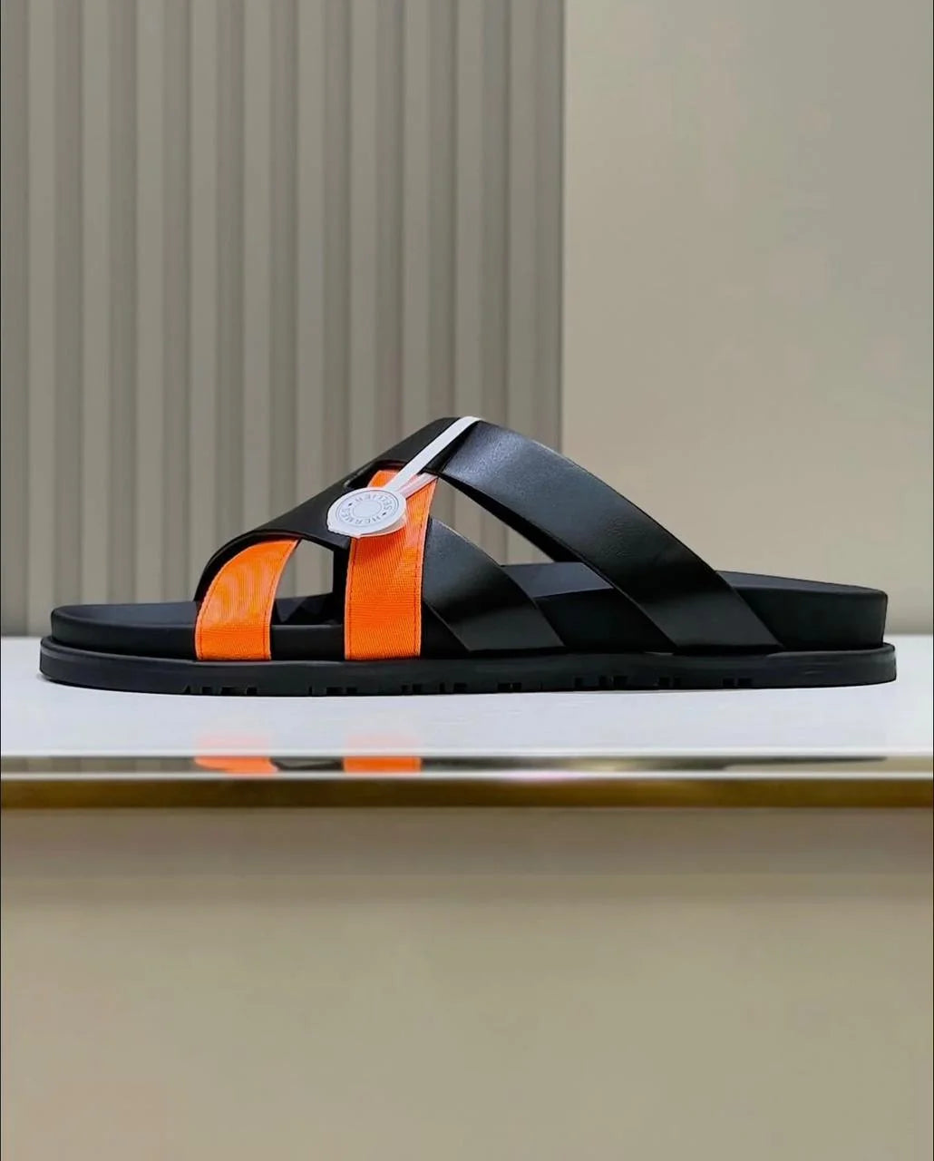 HERMES || Black and Orange Cross-Strap Sandals- FASHION MYST