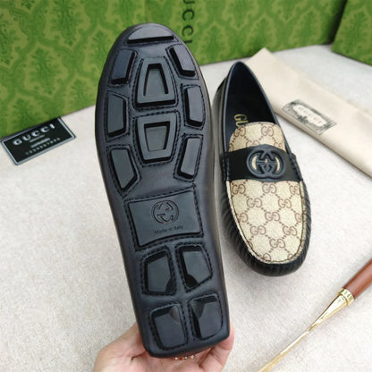 GUCCI || Men’s Brown GG Loafers with Black Leather Strap