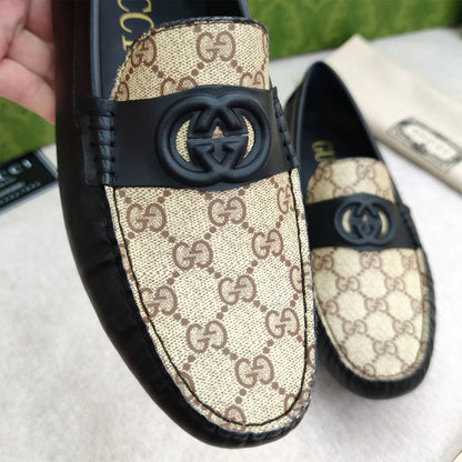 GUCCI || Men’s Brown GG Loafers with Black Leather Strap