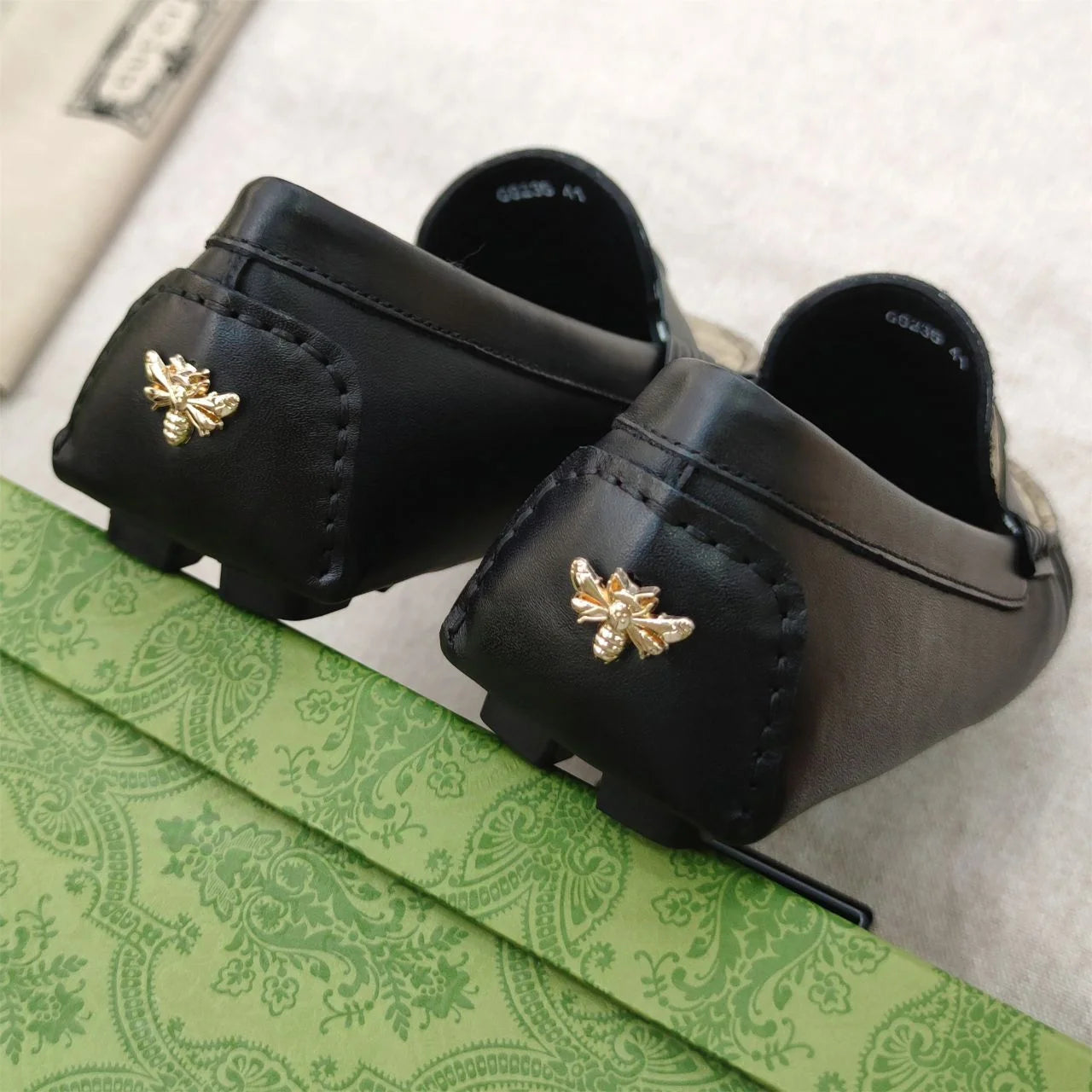 GUCCI || Men’s Brown GG Loafers with Black Leather Strap