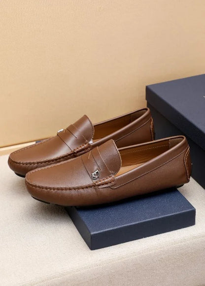 CHRISTIAN DIOR || Classic Brown Leather Loafers With Dior Metal Logo- FASHION MYST
