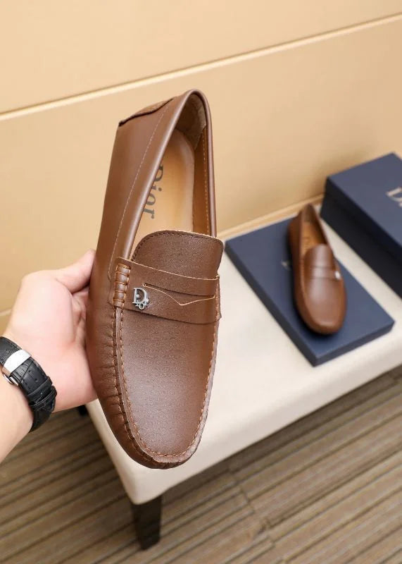 CHRISTIAN DIOR || Classic Brown Leather Loafers With Dior Metal Logo- FASHION MYST