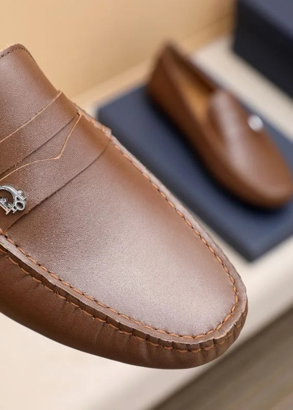 CHRISTIAN DIOR || Classic Brown Leather Loafers With Dior Metal Logo- FASHION MYST