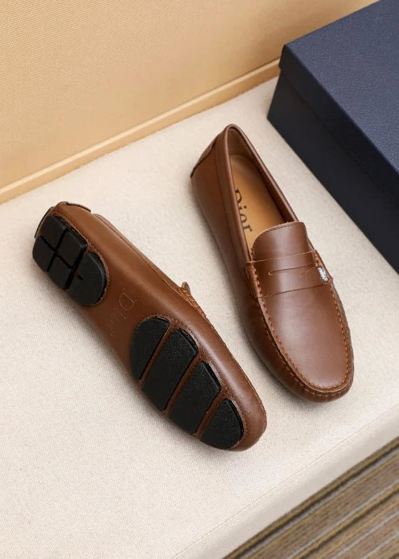 CHRISTIAN DIOR || Classic Brown Leather Loafers With Dior Metal Logo- FASHION MYST