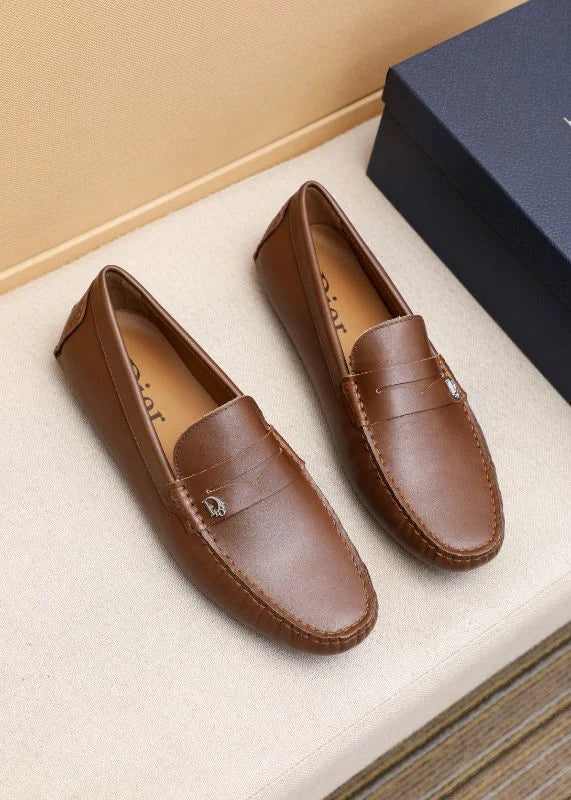 CHRISTIAN DIOR || Classic Brown Leather Loafers With Dior Metal Logo- FASHION MYST