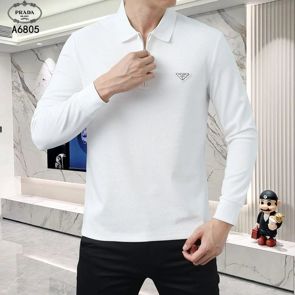 PRADA || Long Sleeve Polo Shirt With Zipper Collar- FASHION MYST