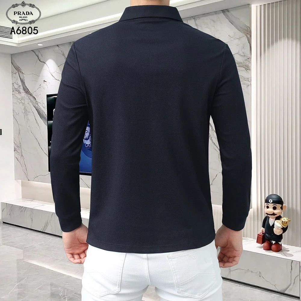 PRADA || Long Sleeve Polo Shirt With Zipper Collar- FASHION MYST