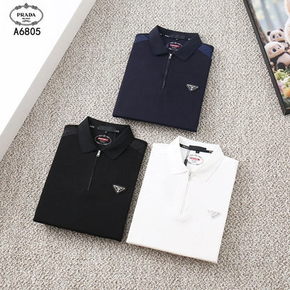 PRADA || Long Sleeve Polo Shirt With Zipper Collar- FASHION MYST