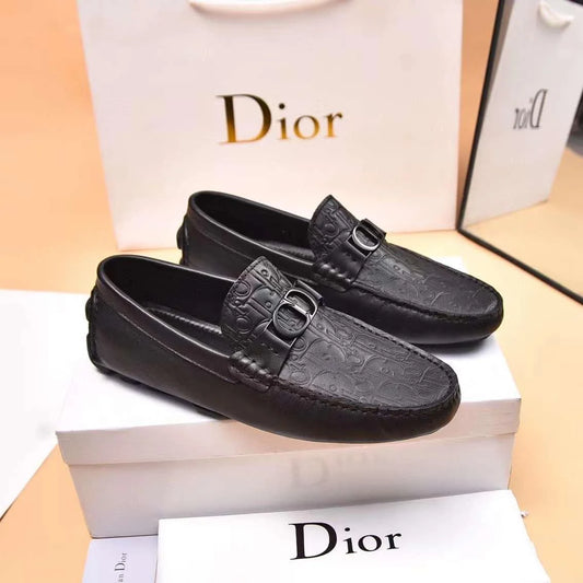 CHRISTIAN DIOR || Black Embossed Leather Loafers With Buckle Detail- FASHION MYST