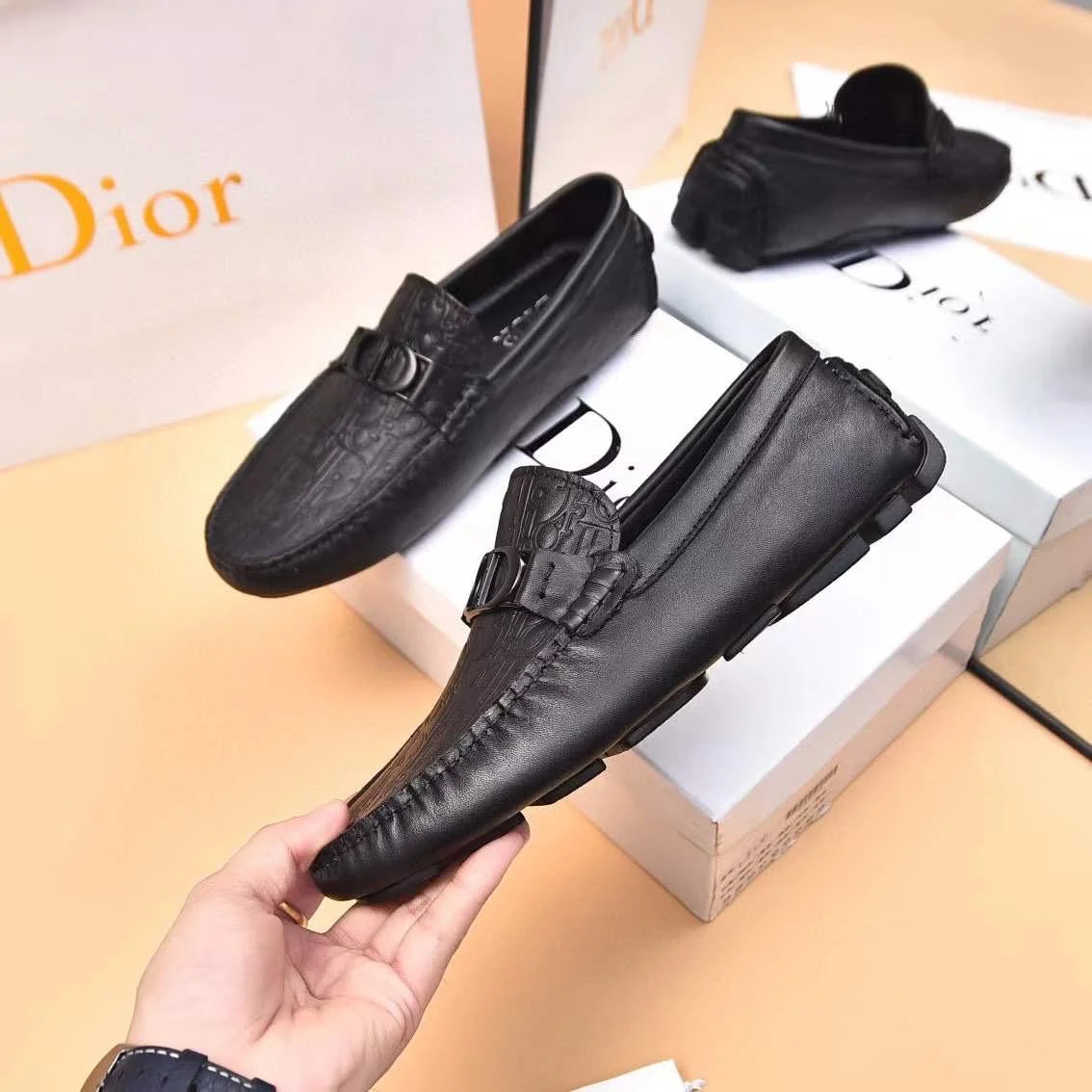 CHRISTIAN DIOR || Black Embossed Leather Loafers With Buckle Detail- FASHION MYST