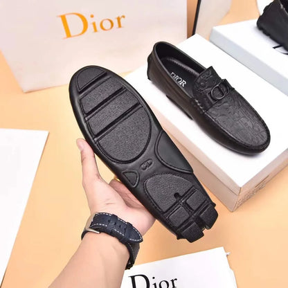 CHRISTIAN DIOR || Black Embossed Leather Loafers With Buckle Detail- FASHION MYST