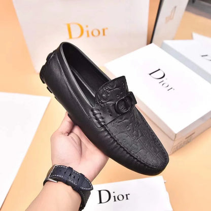 CHRISTIAN DIOR || Black Embossed Leather Loafers With Buckle Detail- FASHION MYST