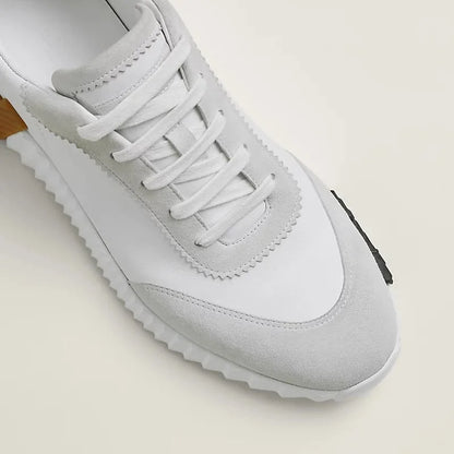 HERMES || Modern White Bouncing Sneakers With Contrast Brown H Detailing