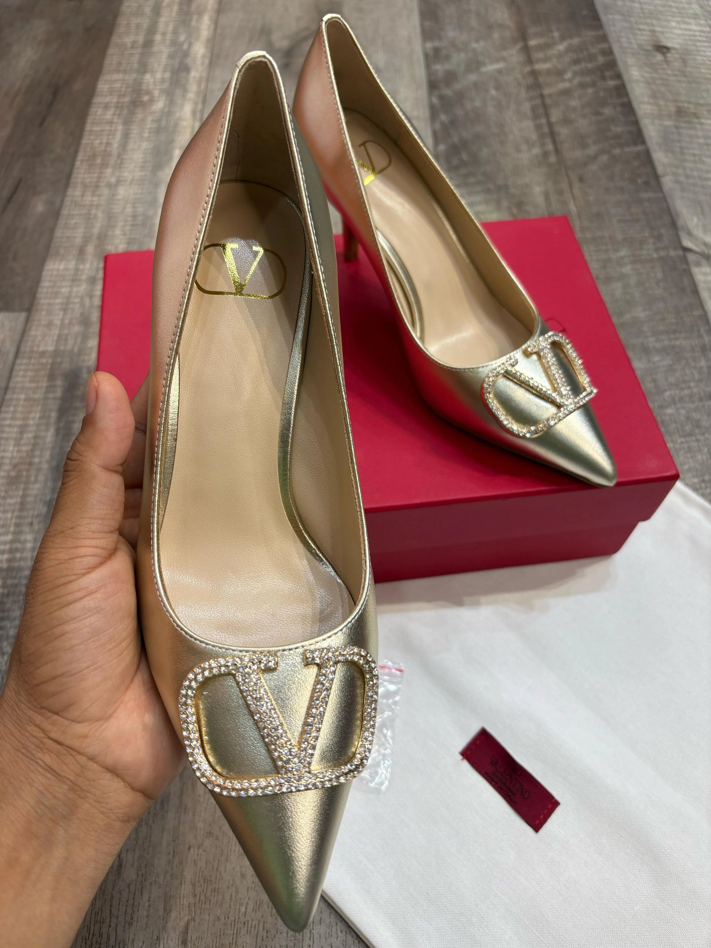 VALENTINO GARAVANI || V Logo Signature Metallic Slingback Pumps With Cornely Embroidery- FASHION MYST