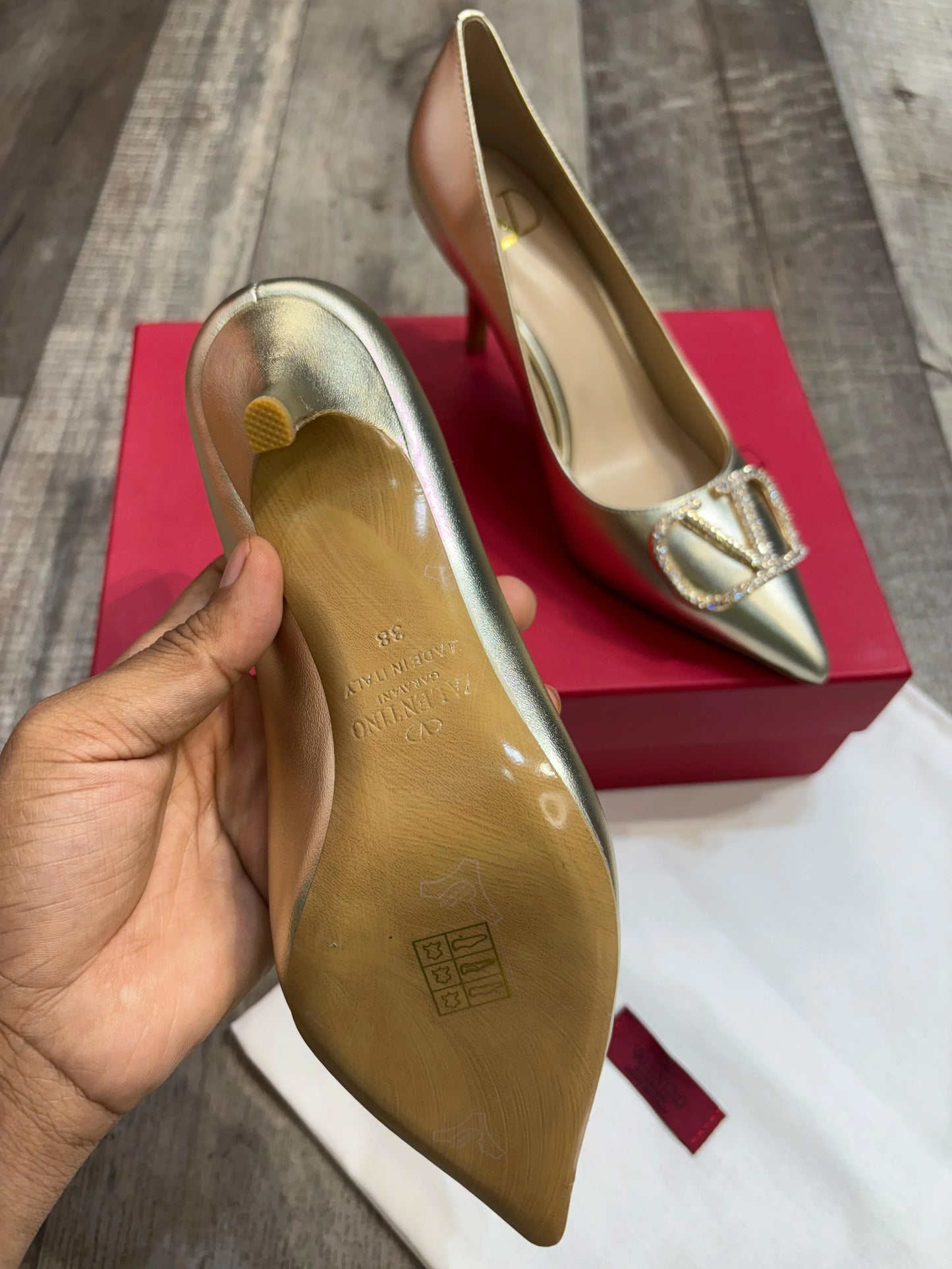 VALENTINO GARAVANI || V Logo Signature Metallic Slingback Pumps With Cornely Embroidery- FASHION MYST