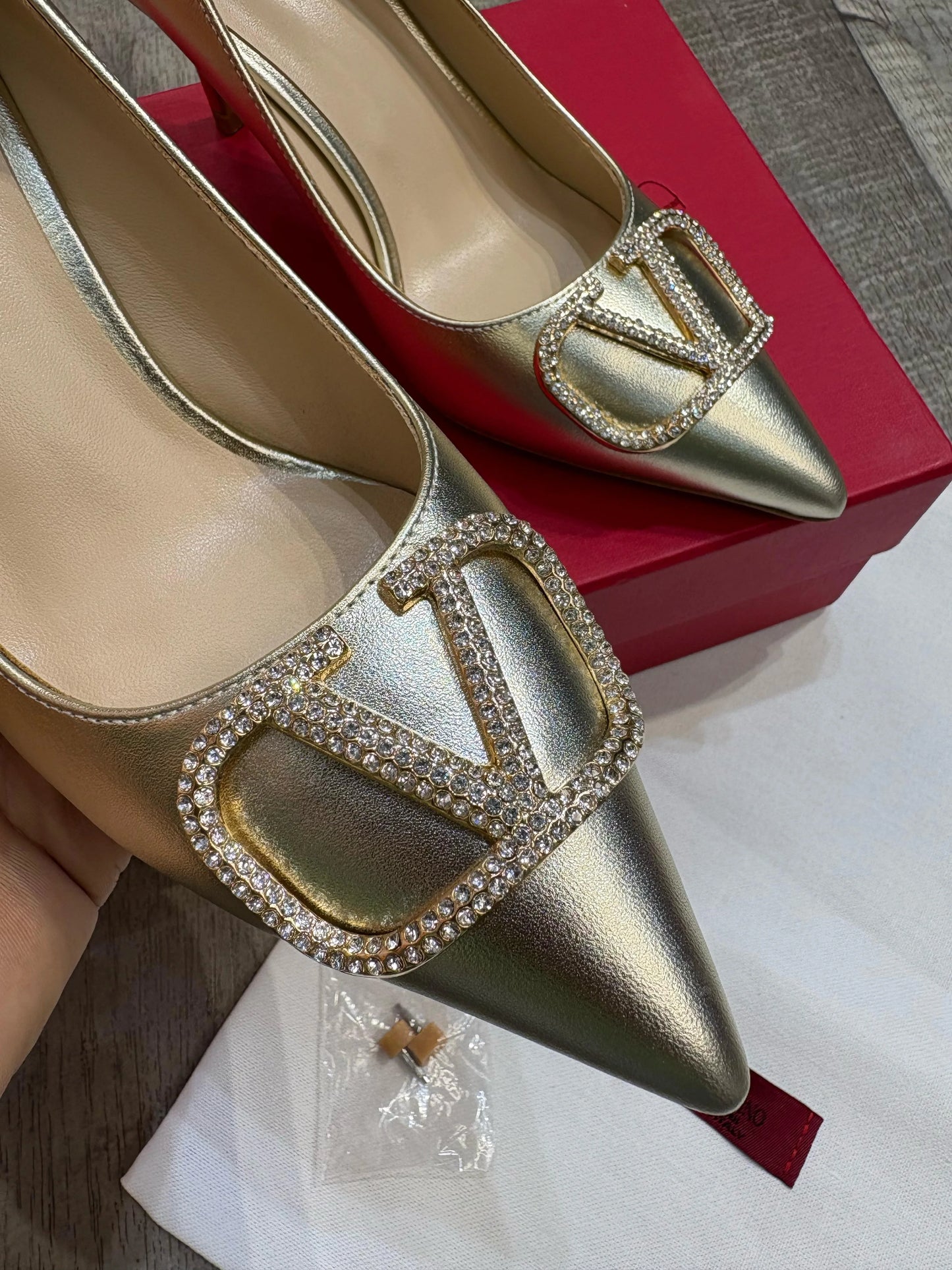 VALENTINO GARAVANI || V Logo Signature Metallic Slingback Pumps With Cornely Embroidery- FASHION MYST