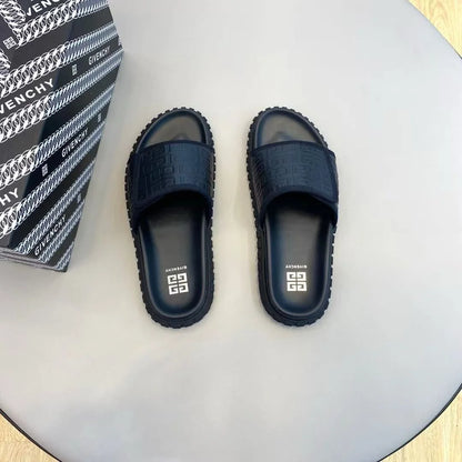 GIVENCHY || Black Embossed Logo Slides – Luxury Comfort Footwear- FASHION MYST