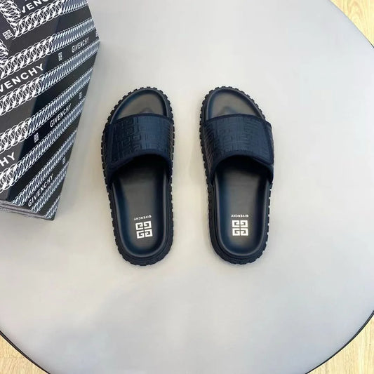 GIVENCHY || Black Embossed Logo Slides – Luxury Comfort Footwear- FASHION MYST