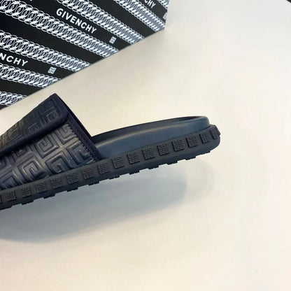GIVENCHY || Black Embossed Logo Slides – Luxury Comfort Footwear- FASHION MYST