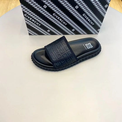 GIVENCHY || Black Embossed Logo Slides – Luxury Comfort Footwear- FASHION MYST
