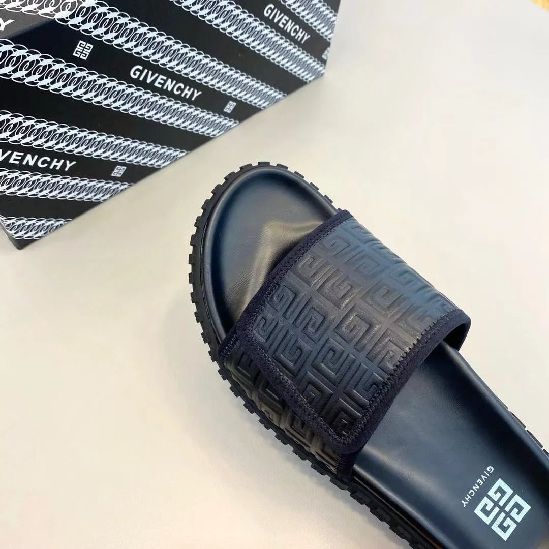 GIVENCHY || Black Embossed Logo Slides – Luxury Comfort Footwear- FASHION MYST