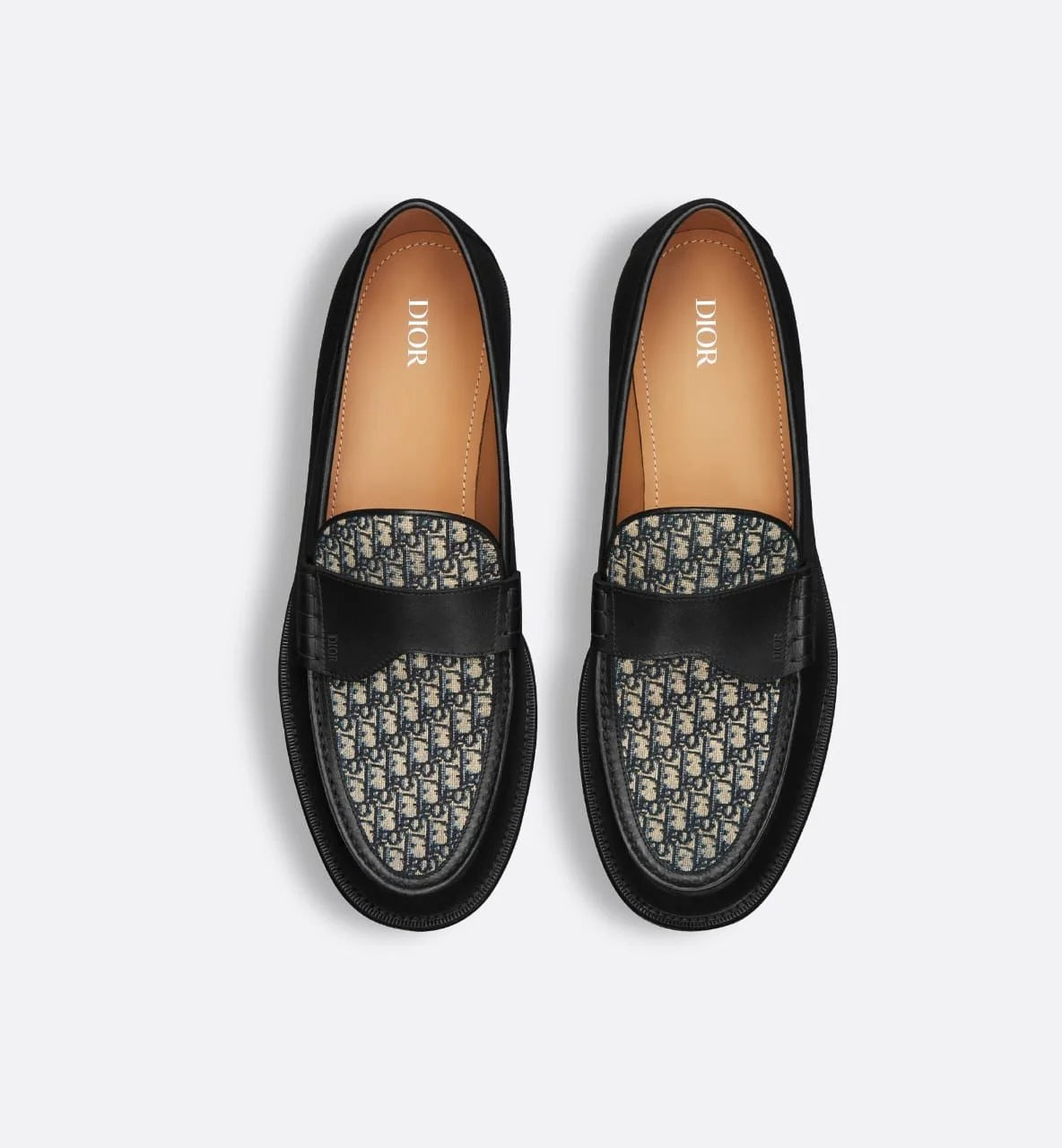CHRISTIAN DIOR || Granville Loafer Black Smooth Calfskin With Beige and Black Dior Oblique Jacquard- FASHION MYST