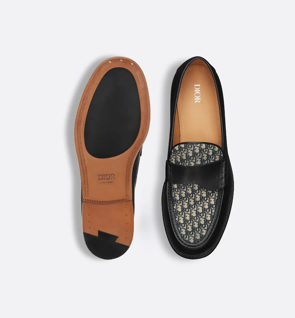 CHRISTIAN DIOR || Granville Loafer Black Smooth Calfskin With Beige and Black Dior Oblique Jacquard- FASHION MYST