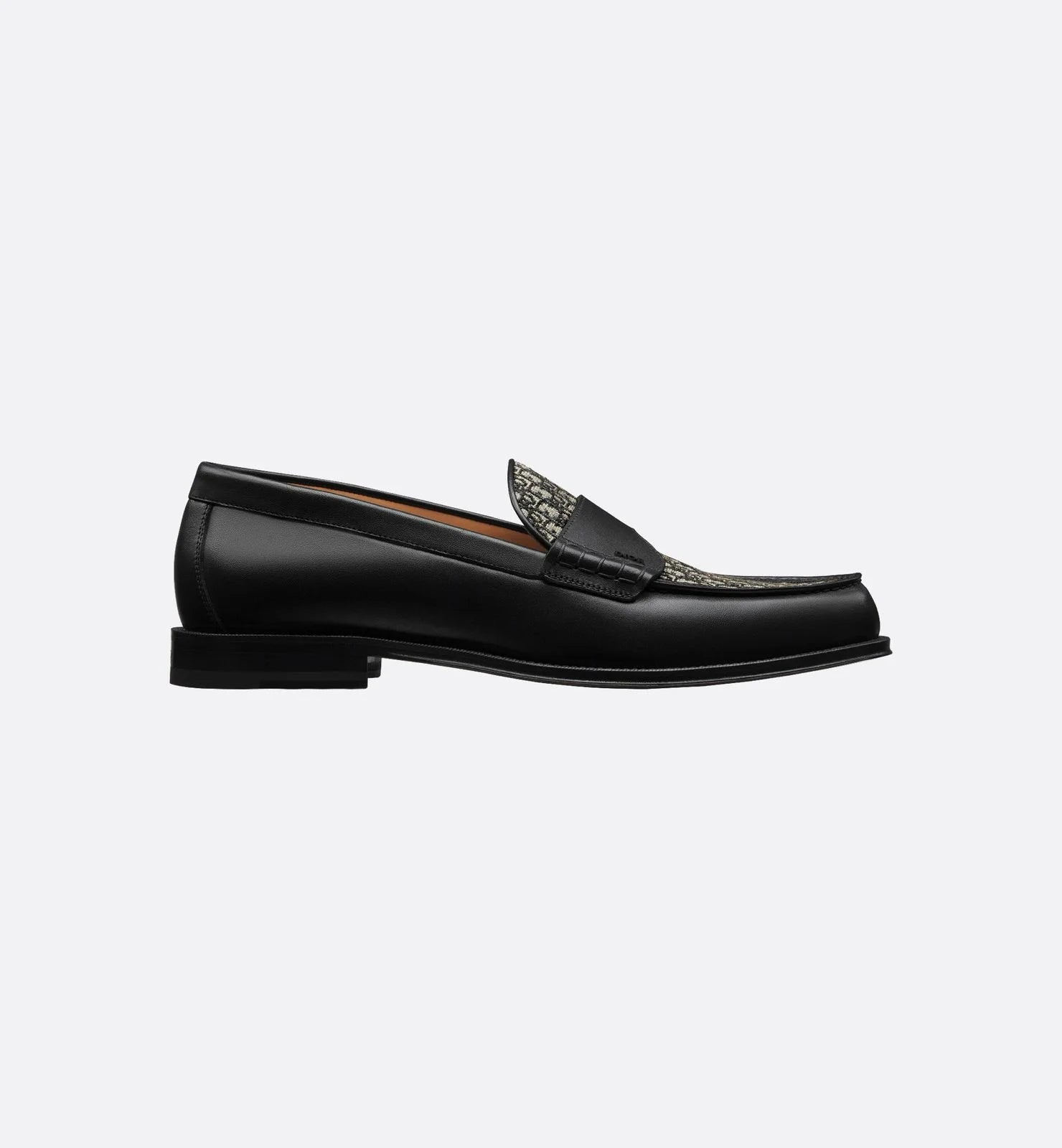 CHRISTIAN DIOR || Granville Loafer Black Smooth Calfskin With Beige and Black Dior Oblique Jacquard- FASHION MYST