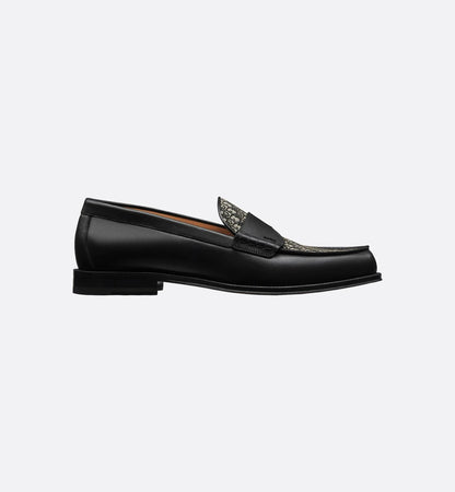CHRISTIAN DIOR || Granville Loafer Black Smooth Calfskin With Beige and Black Dior Oblique Jacquard- FASHION MYST