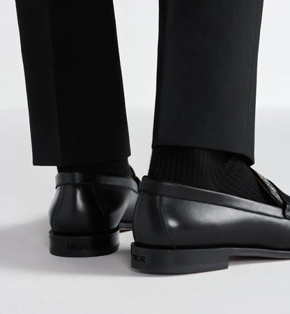CHRISTIAN DIOR || Granville Loafer Black Smooth Calfskin With Beige and Black Dior Oblique Jacquard- FASHION MYST
