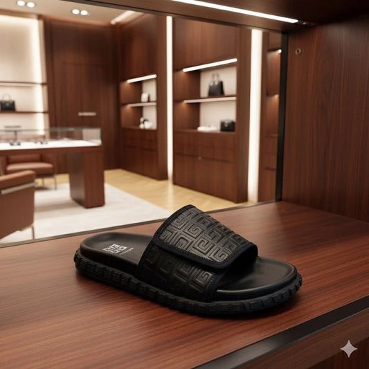 GIVENCHY || 4G Embroidered Leather Slides in Black