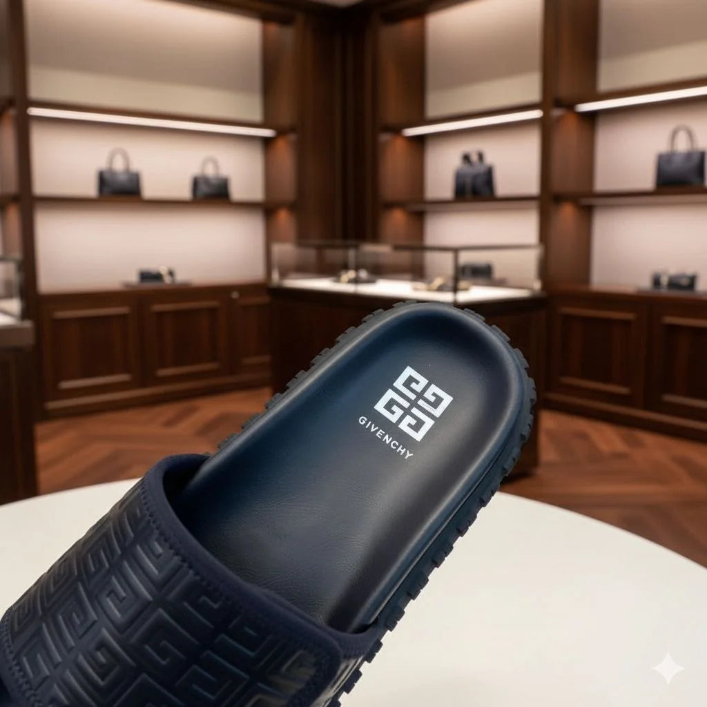 GIVENCHY || 4G Embroidered Leather Slides in Black