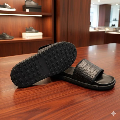 GIVENCHY || 4G Embroidered Leather Slides in Black