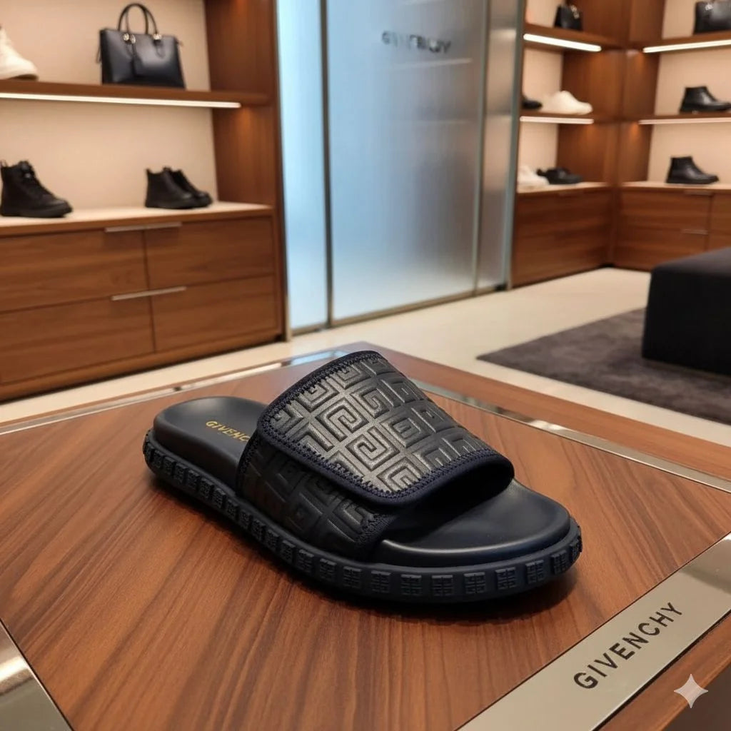 GIVENCHY || 4G Embroidered Leather Slides in Black