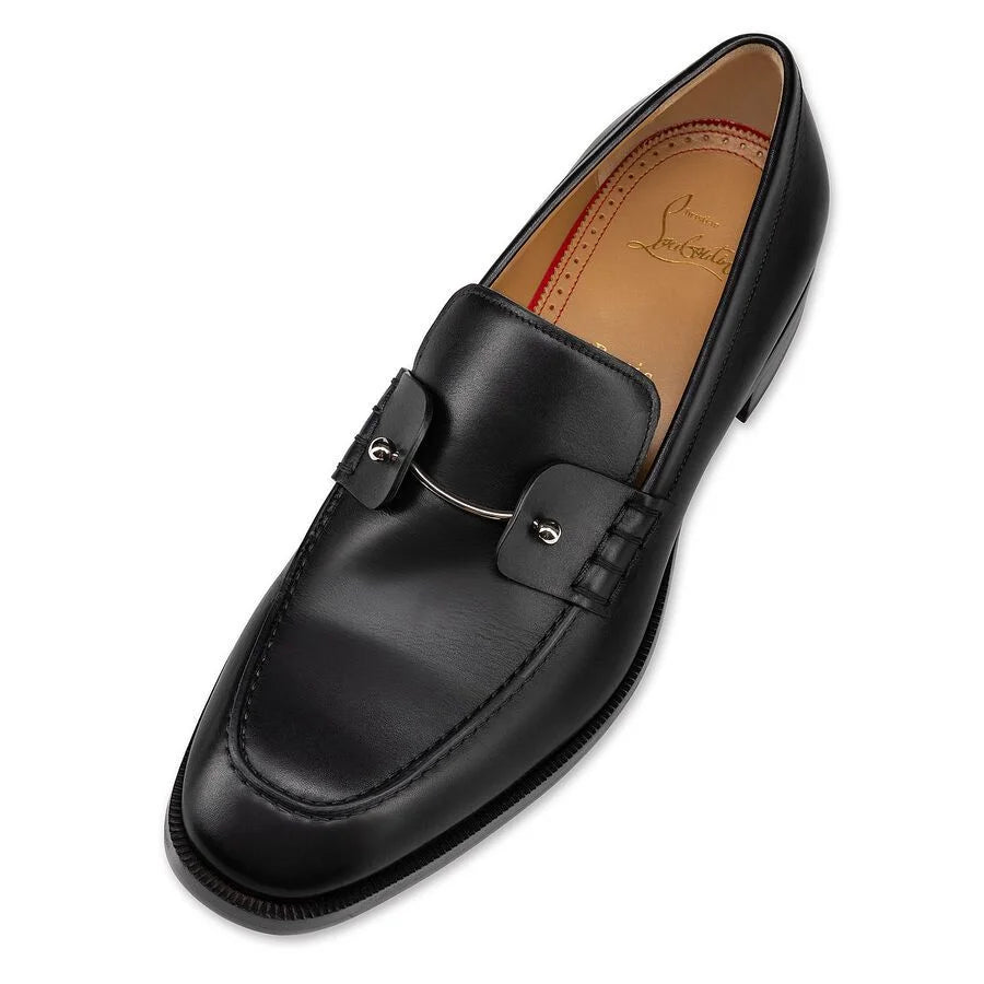 CHRISTIAN LOUBOUTIN || Black Calfskin Leather Loafers with Signature Red Sole