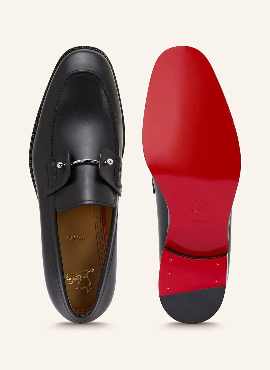 CHRISTIAN LOUBOUTIN || Black Calfskin Leather Loafers with Signature Red Sole