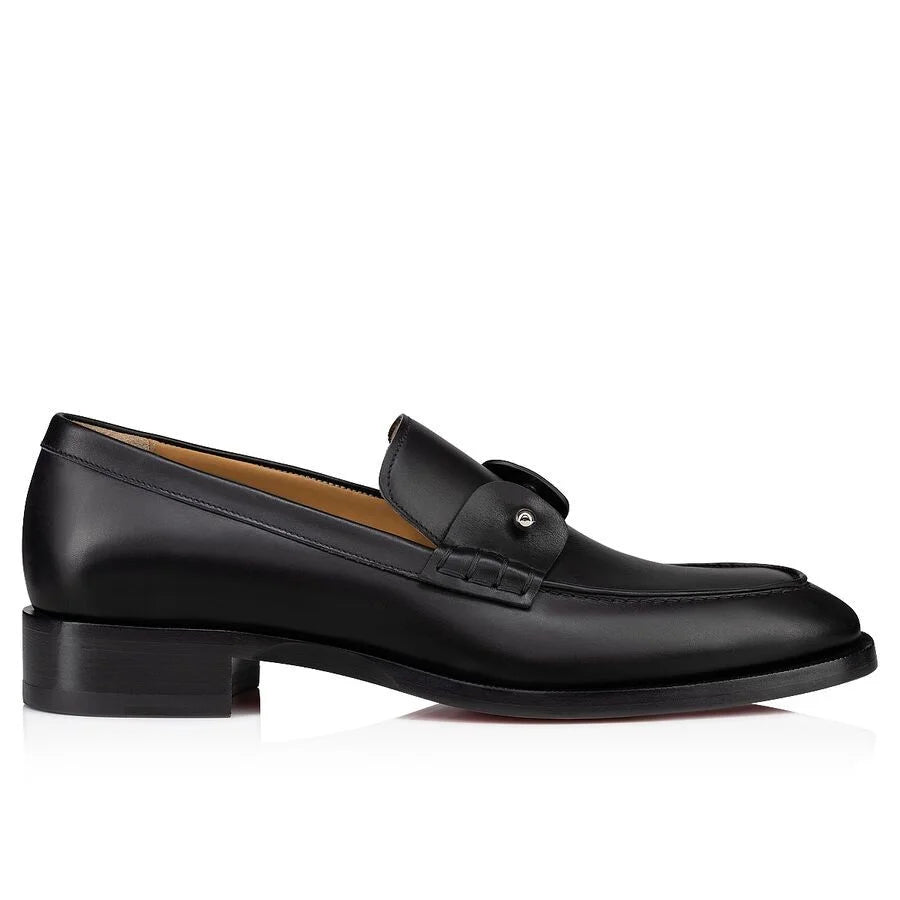 CHRISTIAN LOUBOUTIN || Black Calfskin Leather Loafers with Signature Red Sole