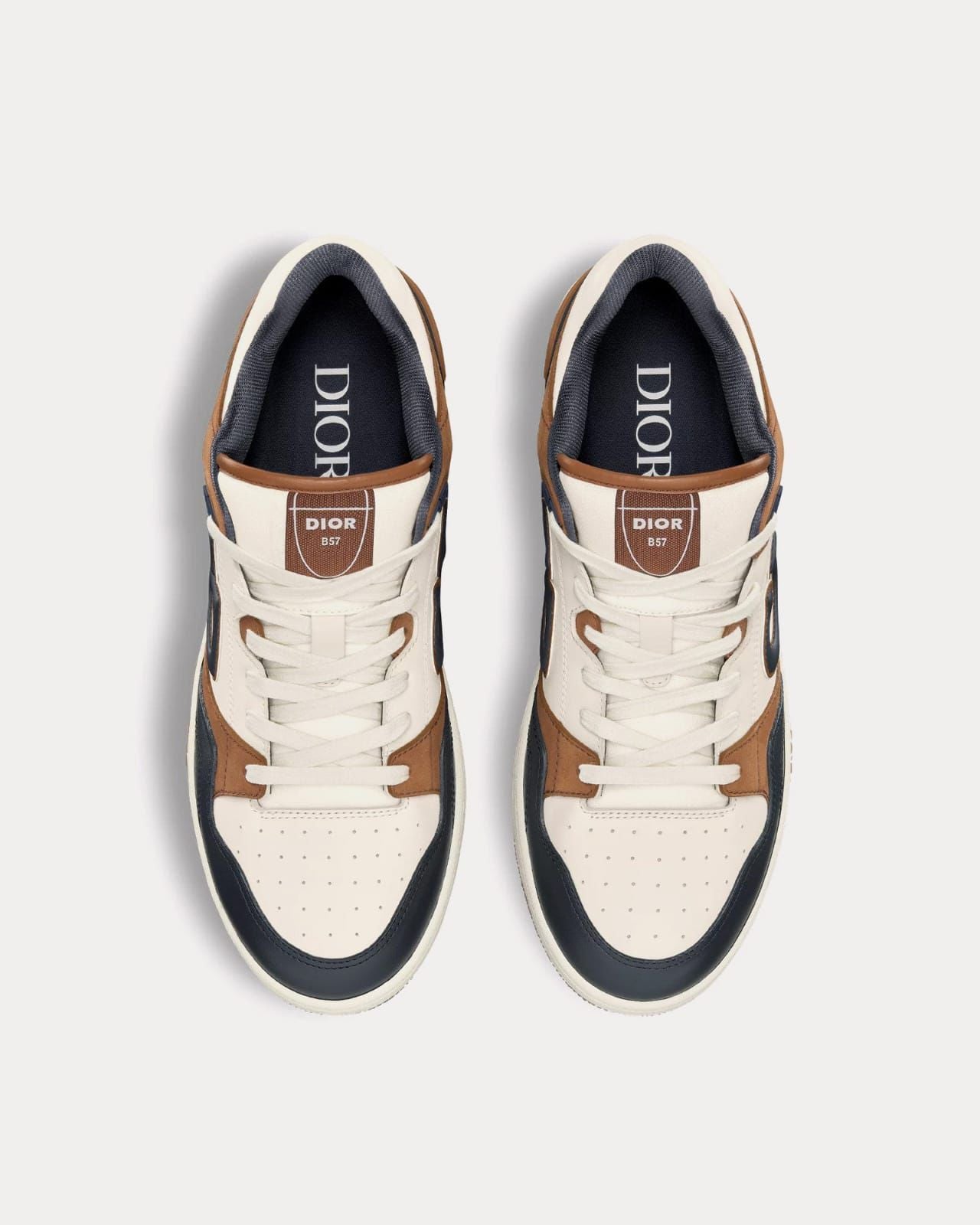CHRISTIAN DIOR || B27 Low-Top Sneaker in Cream, Navy, and Tan Calfskin