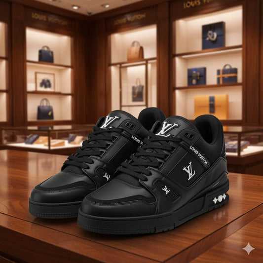LOUIS VUITTON || Monogram Embellished Low-Top Black Trainer Sneaker