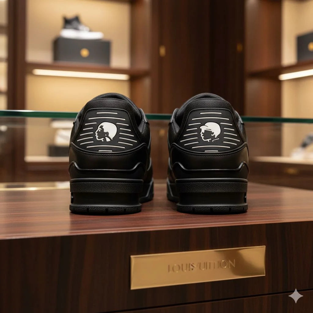 LOUIS VUITTON || Monogram Embellished Low-Top Black Trainer Sneaker