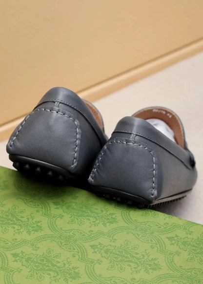 GUCCI || Men's Horsebit Web Loafers - Grey Leather with Green/Red Stripe