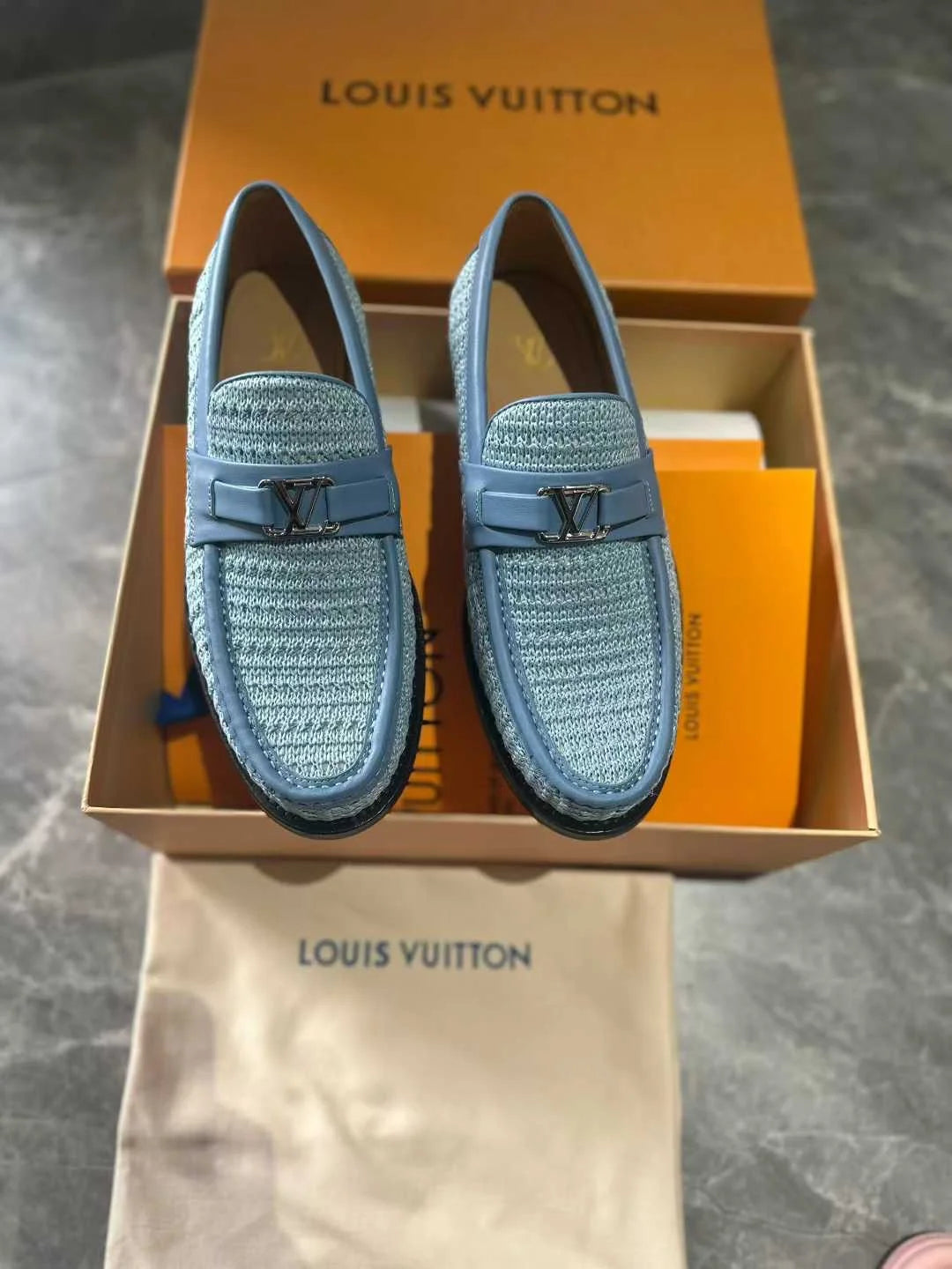 LOUIS VUITTON || Blue Knit Loafers | Luxury Men's Slip-On Shoes